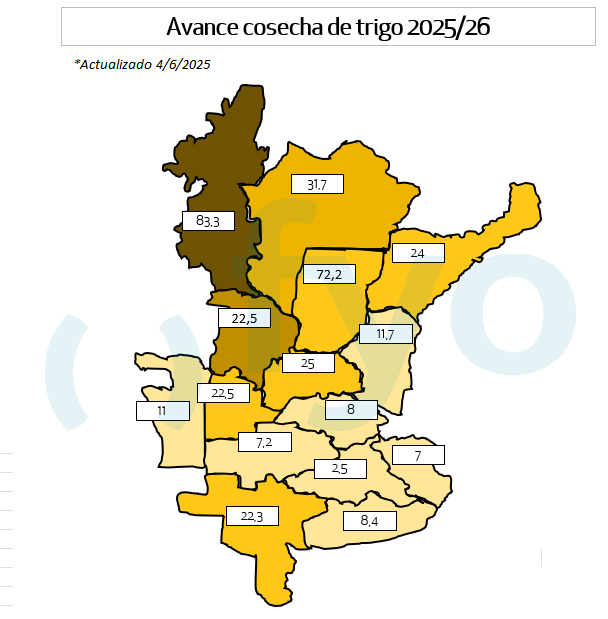 Mapa trigo avance cosecha